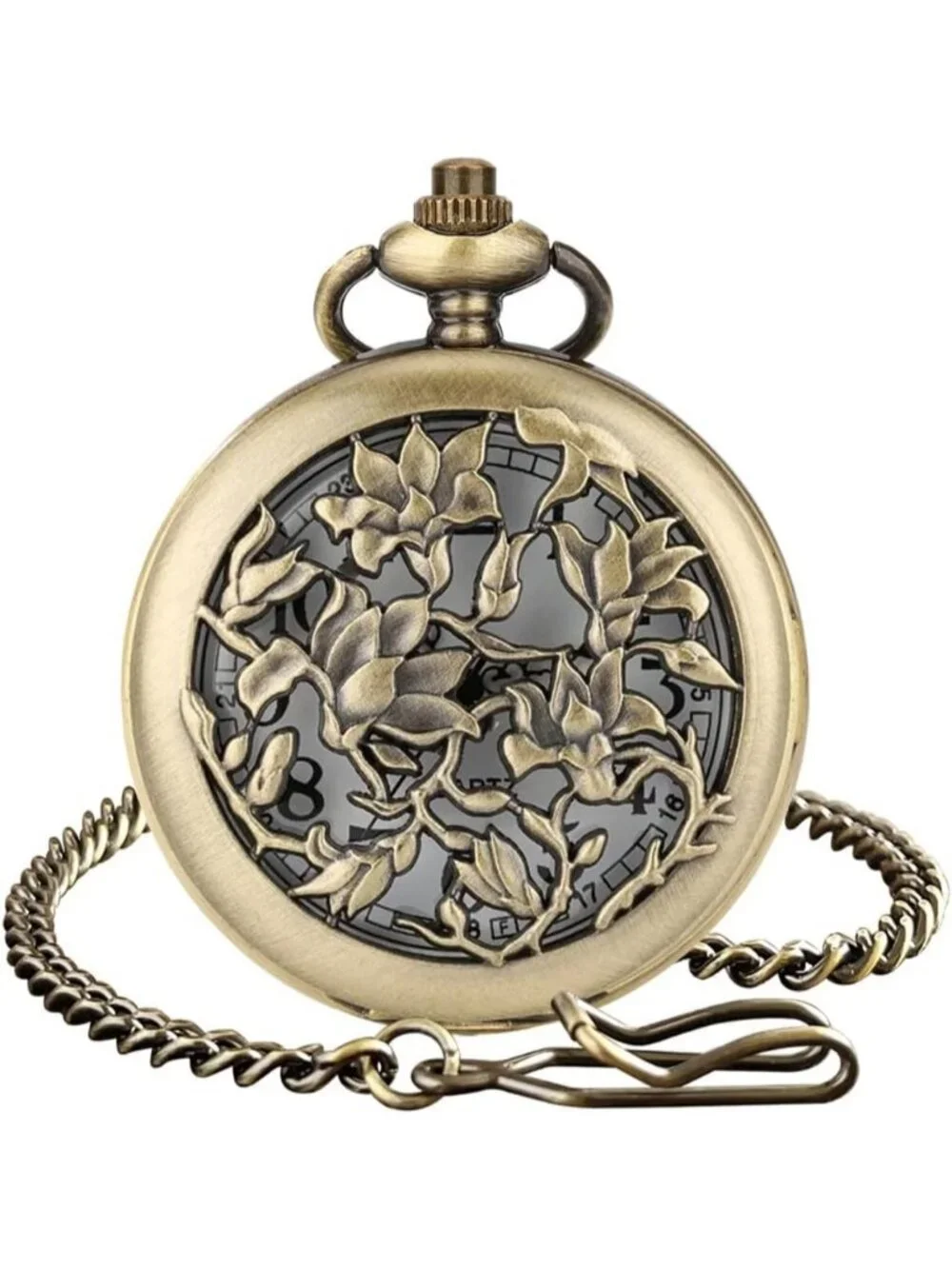 Men's White Vintage Chain Quartz Bronze Vines Necklace Halloween Pocket Watch